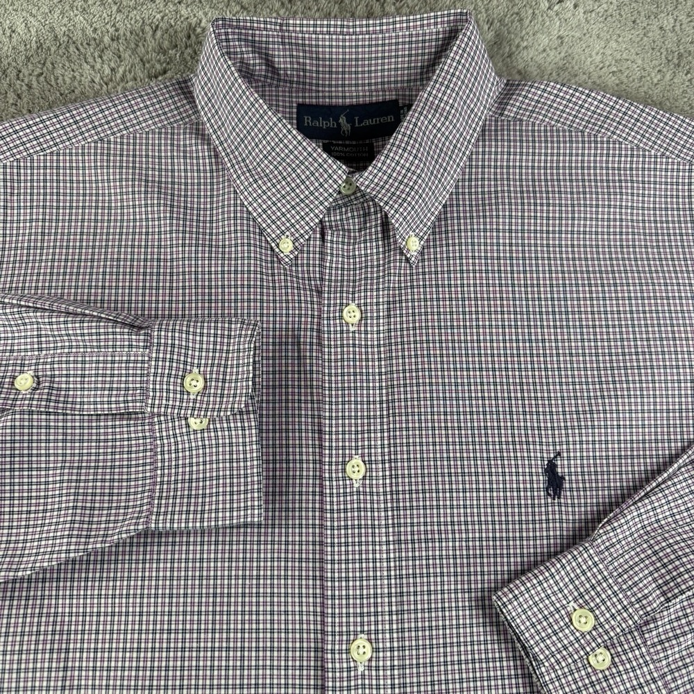 Vintage Ralph Lauren Yarmouth Shirt Mens 17 32/33 Purple Plaid Button Down